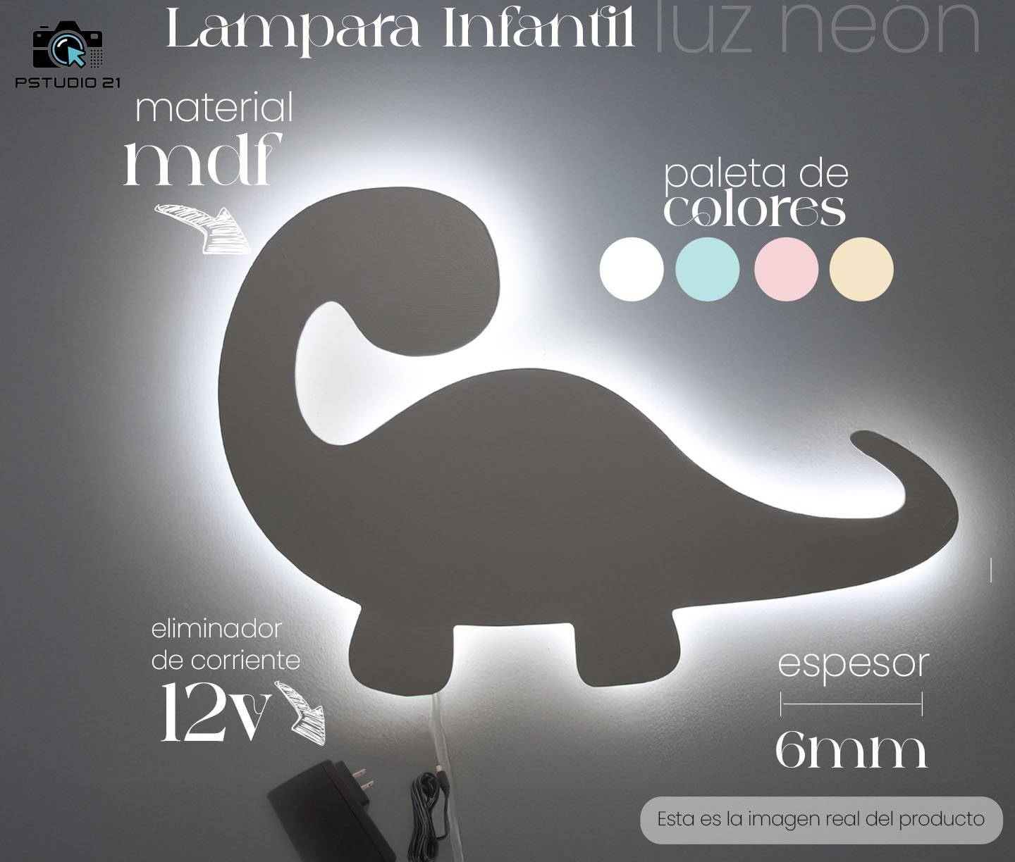 Lampara De Luz Neón Dino - Imagen 2
